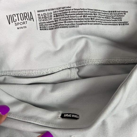 VICTORIA SPORT Size Medium Gray Full Length Mesh Knockout Athletic Leggings - Picture 6 of 10